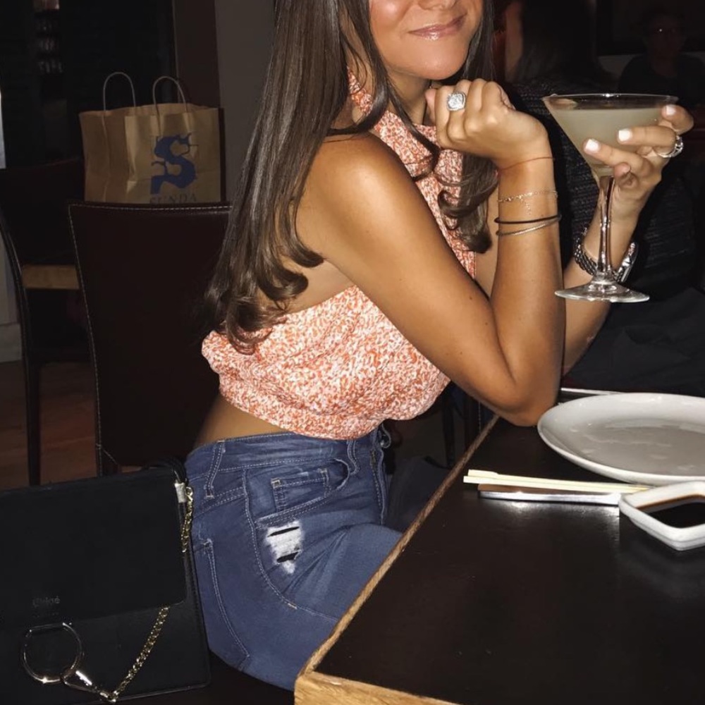 C/meo collective orange halter backless top